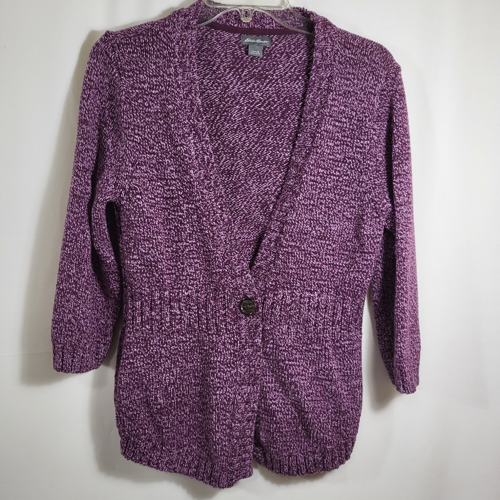 Eddie Bauer purple and white variegated chunky cardigan  women's L  #1250